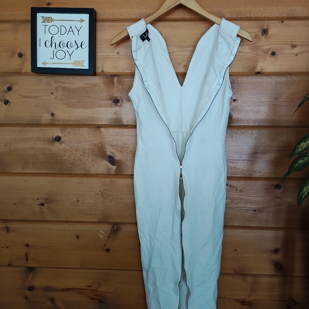 Lulus White Bodycon Sheath Dress V-Neck 2 Way Zip Back Stretch Sexy D5556 Size S - Picture 9 of 11